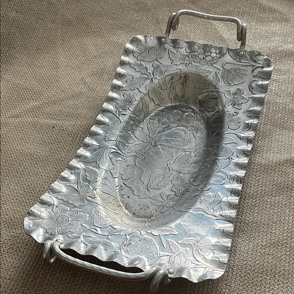 Silver Floral Embossed Serving Tray